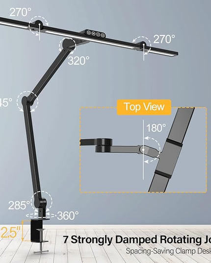 Micomlan Desk Lamp with Clamp, Architect Led Desk Lamp for Home Office with Remote Control, 24W Ultra Bright Auto Dimming Computer Desk Light Adjustable Table Light for Working Workbench - LeafyLoom