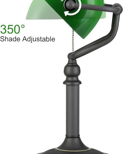 Newrays Antique Green Glass Bankers Desk Lamp with Pull Chain Switch Plug in Fixture - LeafyLoom