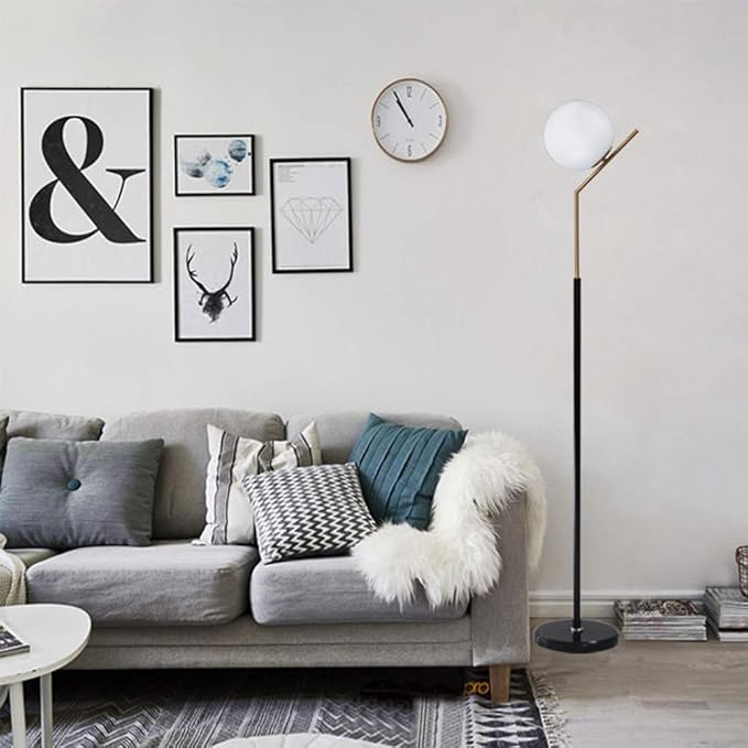 Hsyile Lighting KU300207 Modern Creative White Glass Ball Floor Lamp for Living Room,Bedroom,Office,Hotel,1 Light - LeafyLoom