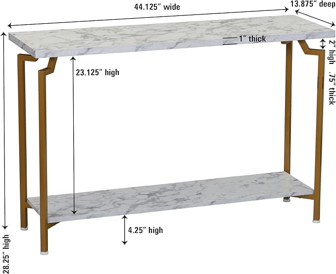 Household Essentials Crown Console Sofa Table with Storage Shelf White Marble and Gold Metal - LeafyLoom