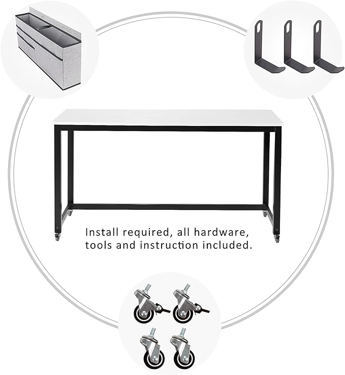 AHB 47" Rolling Computer Desk with 4 Smooth Wheels, Simple Style Mobile Writing Desk Home Office Study Table Movable Workstation with Metal Frame - LeafyLoom