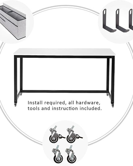 AHB 55" Rolling Computer Desk with 4 Smooth Wheels, Simple Style Mobile Writing Desk Home Office Study Table Movable Workstation with Metal Frame - LeafyLoom