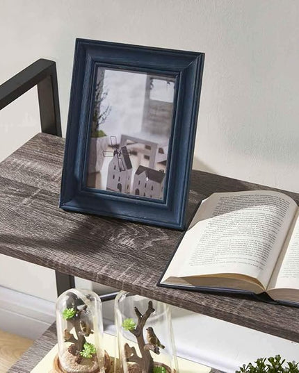 BON AUGURE Small Bookshelf for Small Space, 2 Tier Shelf Floor Bookcase for Storage, Industrial Short Low Wood Metal Book Shelves for Bedroom, Office and Living Room(Dark Gray Oak) - LeafyLoom
