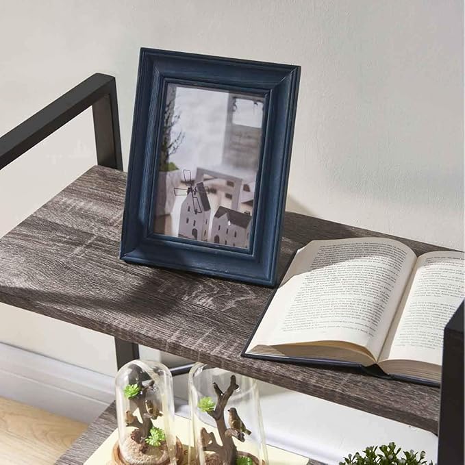 BON AUGURE Small Bookshelf for Small Space, 2 Tier Shelf Floor Bookcase for Storage, Industrial Short Low Wood Metal Book Shelves for Bedroom, Office and Living Room(Dark Gray Oak) - LeafyLoom