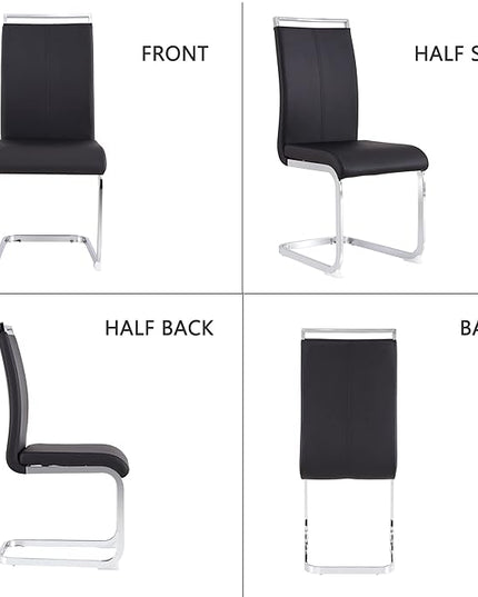 Dining Chairs Set, Kitchen Modern Metal Chairs with Faux Leather Padded Seat High Back and Sturdy Chrome Legs, Chairs for Dining Room (Black, Set of 6) - LeafyLoom