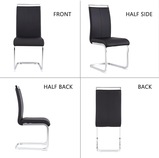 Dining Chairs Set, Kitchen Modern Metal Chairs with Faux Leather Padded Seat High Back and Sturdy Chrome Legs, Chairs for Dining Room (Black, Set of 2) - LeafyLoom