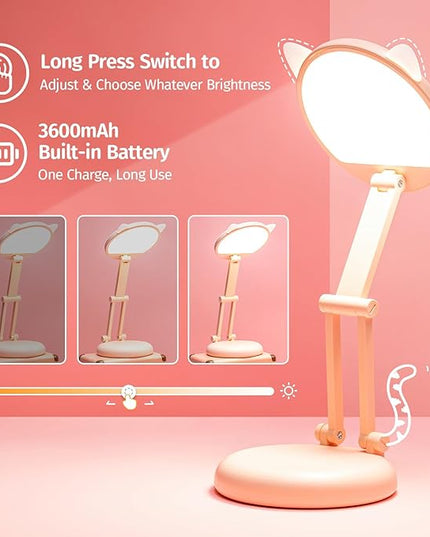 Cute Desk Lamp Foldable & Portable Lamp, Rechargeable+9 Brightness Pink Desk Lamp Kawaii Room Decor,Cute Lamp Kawaii Lamp Kawaii Desk Accessories,Pink Desk Lamp Cute Lamp Kawaii Room Decor Kawaii Lamp - LeafyLoom