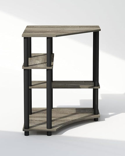 Furinno Turn-N-Tube Multipurpose Corner Shelf, Display Rack, Bookshelf, French Oak/Black - LeafyLoom