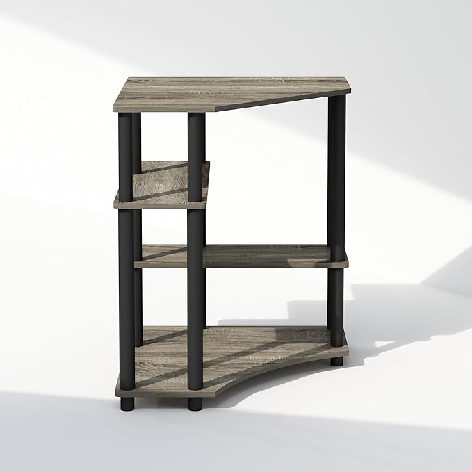 Furinno Turn-N-Tube Multipurpose Corner Shelf, Display Rack, Bookshelf, French Oak/Black - LeafyLoom