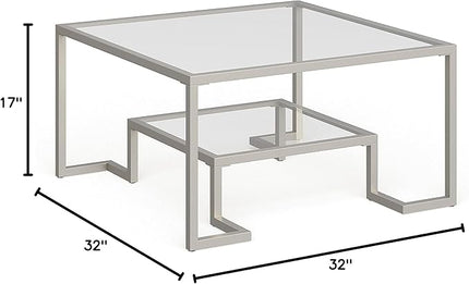 Henn&Hart 32" Wide Square Coffee Table in Satin Nickel, Modern coffee tables for living room, studio apartment essentials - LeafyLoom