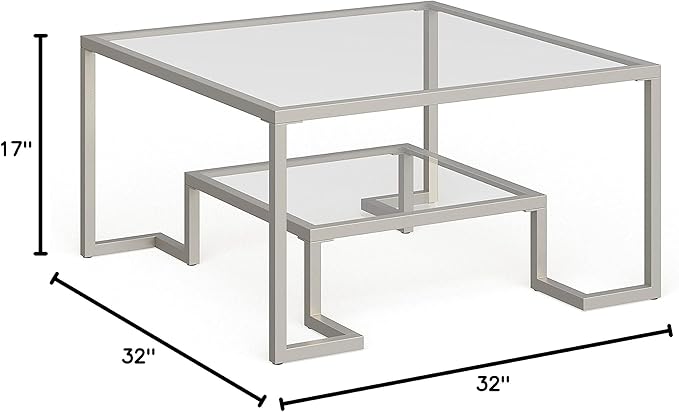 Henn&Hart 32" Wide Square Coffee Table in Satin Nickel, Modern coffee tables for living room, studio apartment essentials - LeafyLoom
