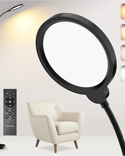Airand LED Floor Lamp, 12W/1000lm Gooseneck Floor Standing Reading Light with Stepless Adjustable 3000K-6000K Colors and Timer, Remote and Touch Control, Sofa Standing lamp for Room, Bedroom, Office - LeafyLoom