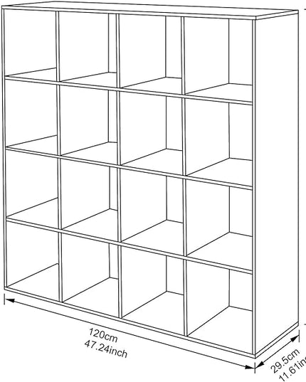 PACHIRA E-Commerce US Toy Storage Shelf, 16-Cube White Wooden Storage Organizer Bookcase Fits 11“x11”x11“ Storage Bin, Bookshelf System Display Compartments, Sturdy Room Cube - LeafyLoom