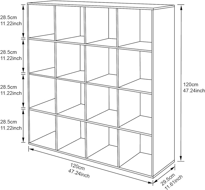 PACHIRA E-Commerce US Toy Storage Shelf, 16-Cube White Wooden Storage Organizer Bookcase Fits 11“x11”x11“ Storage Bin, Bookshelf System Display Compartments, Sturdy Room Cube - LeafyLoom