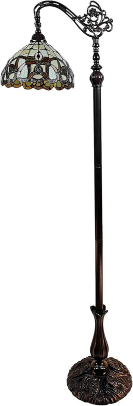 Amora Tiffany Style Floor Lamp Arched 62" Tall Stained Glass Tan Yellow Brown Antique Vintage Light Decor Bedroom Living Room Reading Gift AM272FL11B Lighting - LeafyLoom