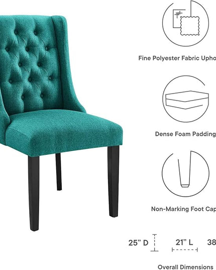 Modway Baronet Button Tufted Fabric, One Dining Chair, Teal - LeafyLoom
