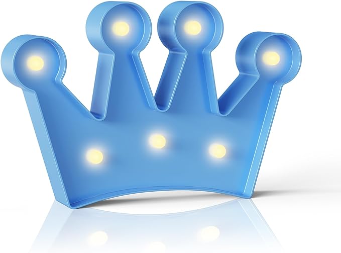 Blue Crown Decor, Princess Decor for Girls Room, Princess Party Decorations, Birthday Decor, Battery Powered Night Light for Girls - LeafyLoom