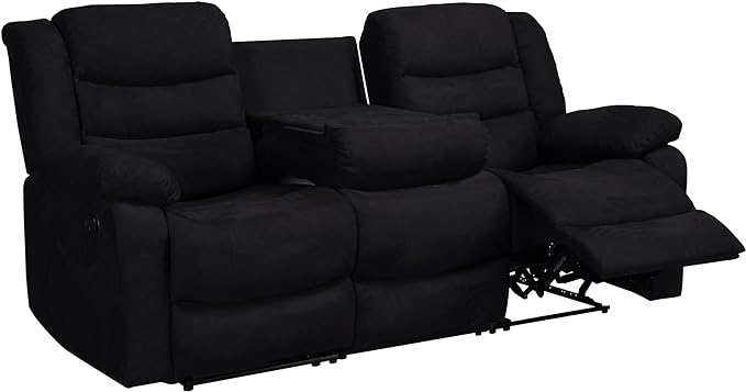 Manual Set, Modern Single Chair, Loveseat and 3 Seat Sofa&Couch with Consoles,2 Cup Holders and Storage, Living Room Furniture, Upholstered Reclining Sectional Sofa, Black - LeafyLoom