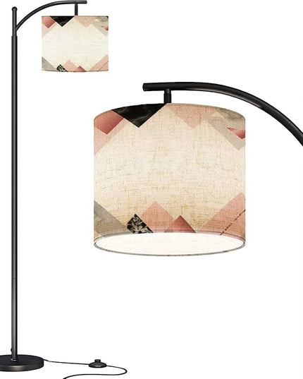Modern Arc Floor Lamp with Dimmer Mid Century Marble Rose Trendy Minimalist Geometric Style Stone foil Glitter Metal Standing Lamp with Linen Shade Footswitch for Living Room Bedroom Office - LeafyLoom