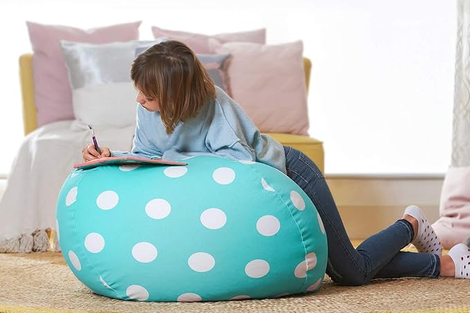 Aubliss Stuffed Animal Bean Bag Storage Chair, Beanbag Covers Only for Organizing Plush Toys, Turns into Bean Bag Seat for Kids When Filled, Medium 32"-Canvas Dot Light aqua - LeafyLoom