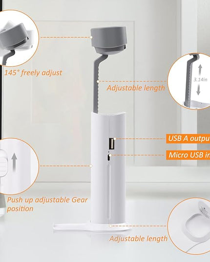 Small Desk Lamp, Mini Table Lamps for Home Office, Portable LED Flashlight/Book Light with USB Charging Port (5000MAH), Night Reading Light with Phone Holder/Eye Caring 3-Brightness Mode - LeafyLoom