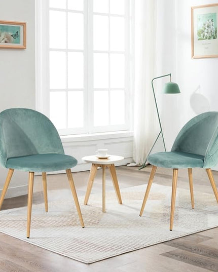 FurnitureR Upholstered Velvet Dining Chair Mid Back Armless with Wood Legs for Home Kitchen Bedroom Living Room, Set of 2, Aqua - LeafyLoom