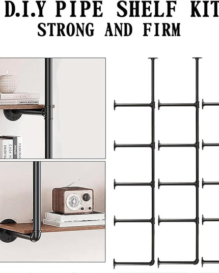 HITOMEN Industrial Iron Pipe Shelves, 3 Set 5-Tier, 70" Tall, 12" Depth, DIY Open Bookshelf Bookcase, Wall Mounted Vintage Retro Shelving, Rustic Farmhouse Pantry Kitchen Storage, Black Shelf Brackets - LeafyLoom