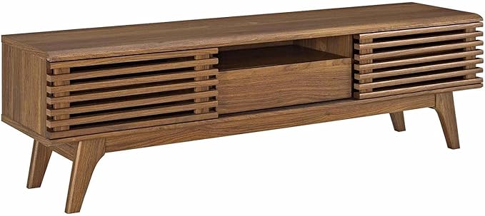 Modway Render Mid-Century Modern Low Profile 59 Inch TV Stand in Walnut - LeafyLoom