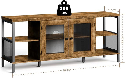 TV Stands for Living Room, Industrial TV Stand for Bedroom Furniture, Farmhouse TV Stand 65 Inch Television Stand with Back Panel, Modern Horizontal Wood and Metal Open Bookshelf, Rustic Brown - LeafyLoom