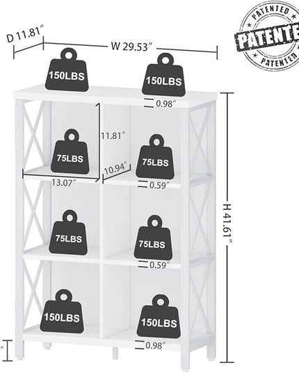 FATORRI 6 Cube Storage Organizer Shelf, Wood and Metal Cubby Bookcase, Modern Cube Bookshelf (White Oak) - LeafyLoom