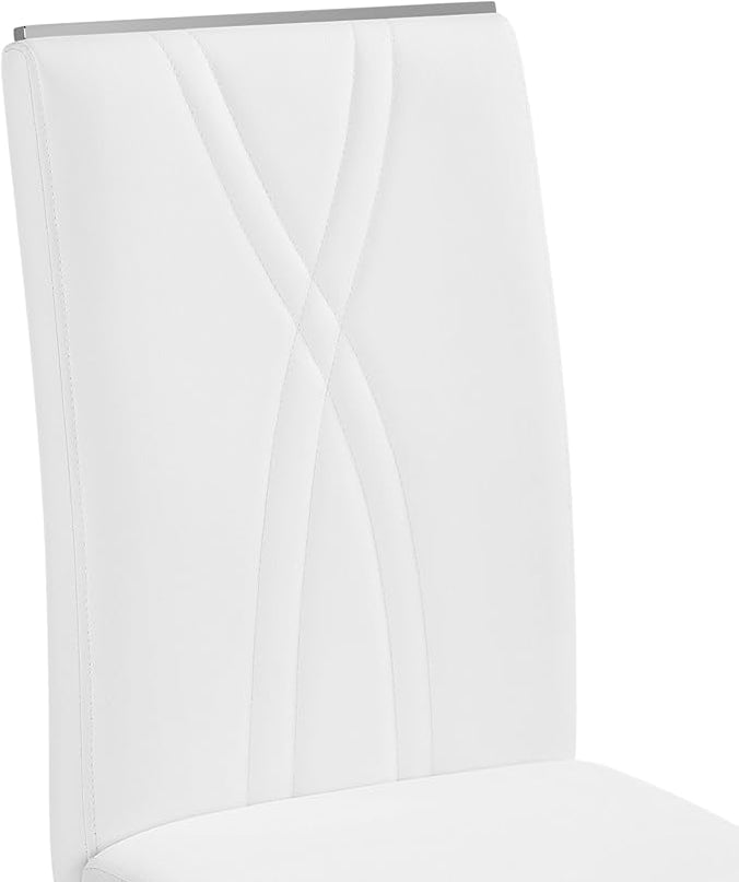 Yaheetech Dining Chairs Set of 2 Modern Dining Room Chairs Kitchen Chairs with Faux Leather Seat, Metal Legs and High Back for Dining Room, Kitchen, White - LeafyLoom