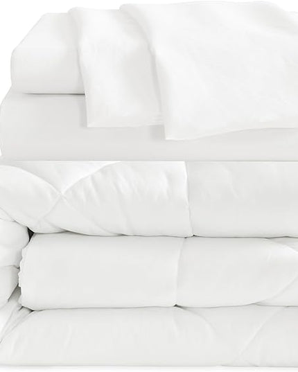 NTBAY Twin Comforter Set with Sheets, 5 Pieces Soft and Breathable Twin Bedding Set, Twin Bed in a Bag, Down Alternative Comforter Set Solid Color All Season, Kids Bedding Set, White - LeafyLoom
