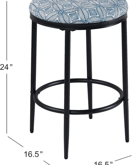 HomePop Upholstered Metal Barstool, Fabric Side Chairs for Dining Room, Kitchen and Living Room - Blue Indigo Print - LeafyLoom