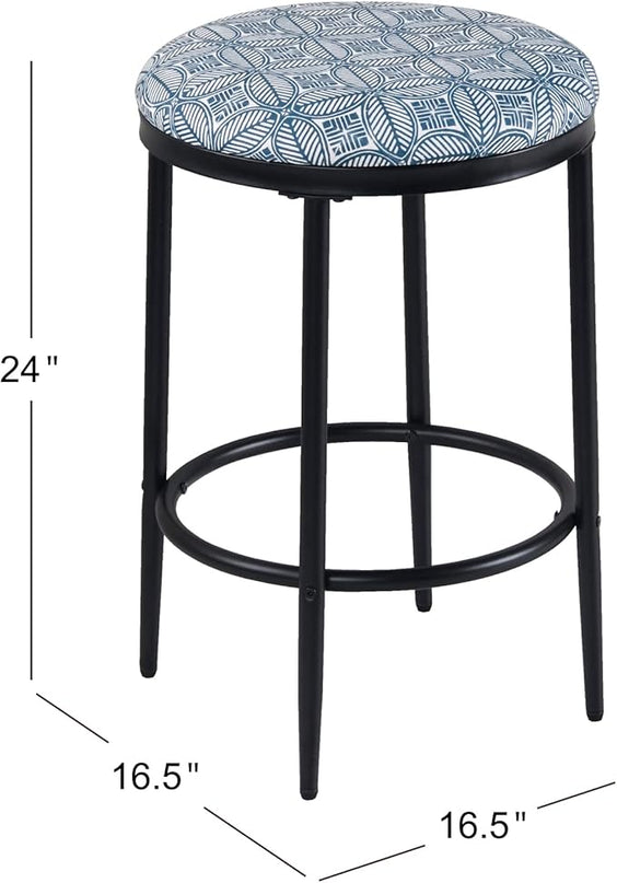 HomePop Upholstered Metal Barstool, Fabric Side Chairs for Dining Room, Kitchen and Living Room - Blue Indigo Print - LeafyLoom
