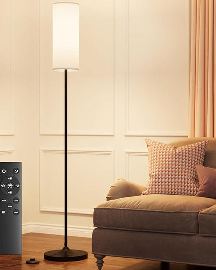 LED Floor Lamp for Living Room, Dimmable Standing Lamps with Foot Switch,Remote Custom Color Temperature Black Pole Lamp with Lampshade,12W Led Bulb Tall Lamps for Bedroom Office Kid Room - LeafyLoom