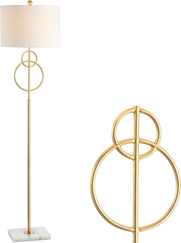 JONATHAN Y JYL1097A Haines 60" Modern Circle Marble/Metal LED Floor Lamp Classic,Glam,Transitional for Bedrooms, Living Room, Office, Reading, Gold - LeafyLoom