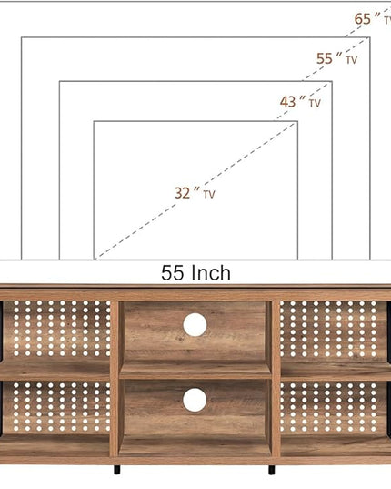 LVB Rustic Entertainment Center for 65 Inch TV, Industrial Wood and Metal TV Stand with Storage Shelf, Modern Television Media Console Table with Cabinet for Living Room Bedroom, Rustic Oak, 55 Inch - LeafyLoom