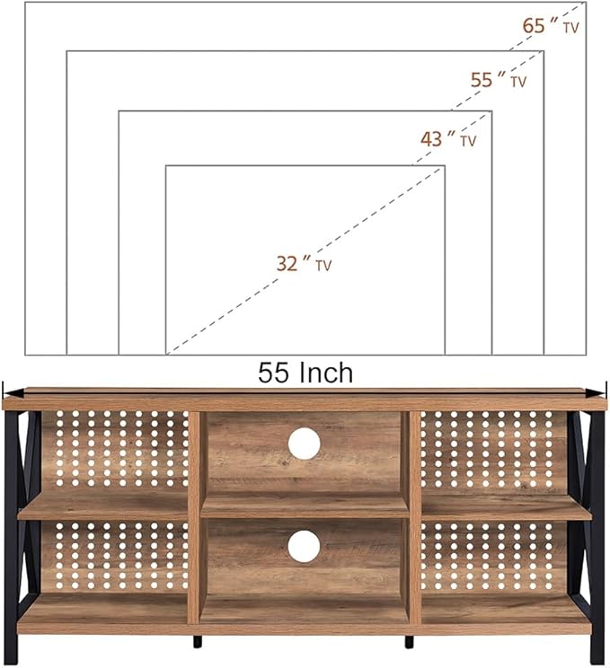 LVB Rustic Entertainment Center for 65 Inch TV, Industrial Wood and Metal TV Stand with Storage Shelf, Modern Television Media Console Table with Cabinet for Living Room Bedroom, Rustic Oak, 55 Inch - LeafyLoom