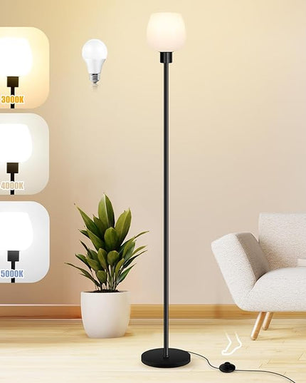Floor Lamp for Living Room with 3 Color Temperatures, Standing Lamp with White Opal Glass Lampshade, Modern Tall Lamp with Foot Switch, Pole Lamp for Office Bedroom Dining Room, 9W LED Bulb Included - LeafyLoom