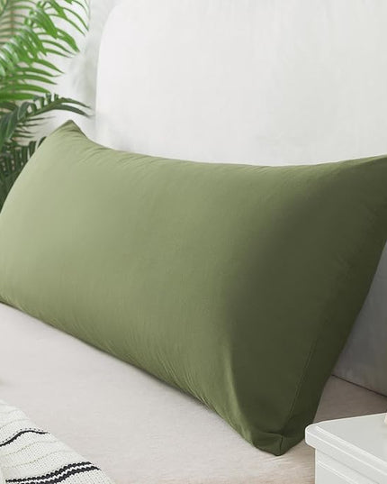 WhatsBedding Memory Foam Body Pillow with Breathable Zippered Cotton Cover, Full Body Pillow for Adults, Long Pillow for Sleeping, Firm Body Pillow Fluffy Supportive, Forest Green - LeafyLoom