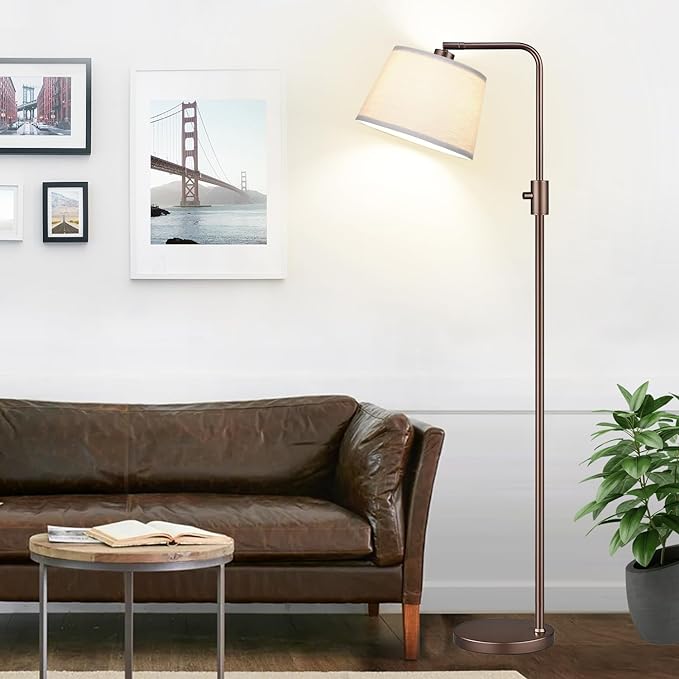 【Upgraded】 Dimmable Floor Lamp, 1000 Lumens LED Edison Bulb Included, Arc Floor Lamps for Living Room Modern Standing Lamp with Shade, Tall Lamps for Living Room Bedroom Office Dining Room - Brown - LeafyLoom