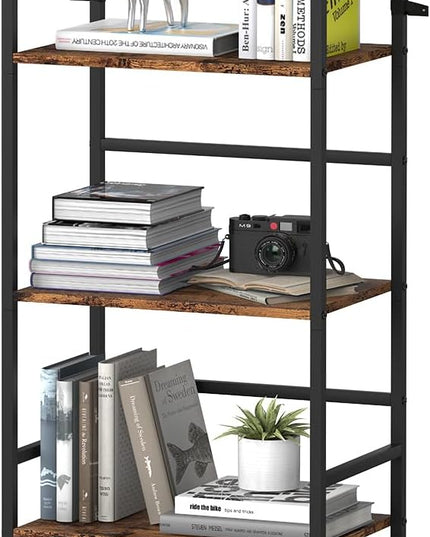 DOMYDEVM Tall Bookshelf, 5 Tier Free Standing Shelves, Wood Storage Shef Unit with Metal Frame, Brown Bookshelf for Small Spaces, Office, Living Room, Bedroom - LeafyLoom