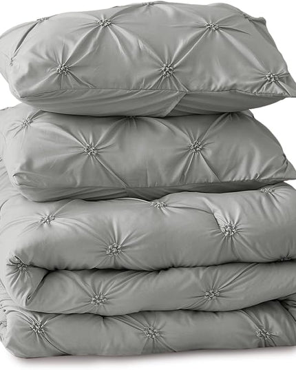 BEDELITE Grey King Size Comforter Set - 3 Pieces Boho Pintuck Bedding Comforter Sets, Lightweight Soft & Warm King Bedding Set with 2 Pillowcases for All Season - LeafyLoom