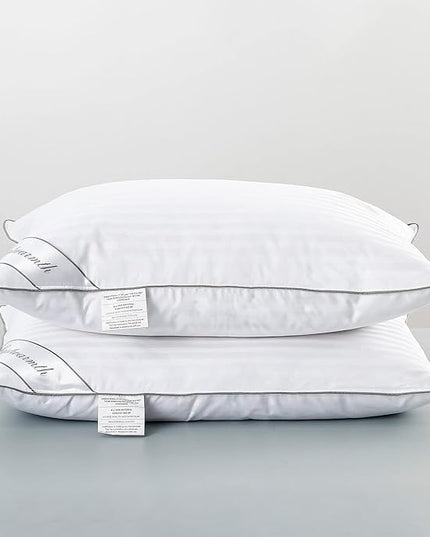 Goose Feather Down Pillow, 100% Cotton Cover Bed Pillow Set of 2 Stripe White Queen (Pack of 2) - LeafyLoom