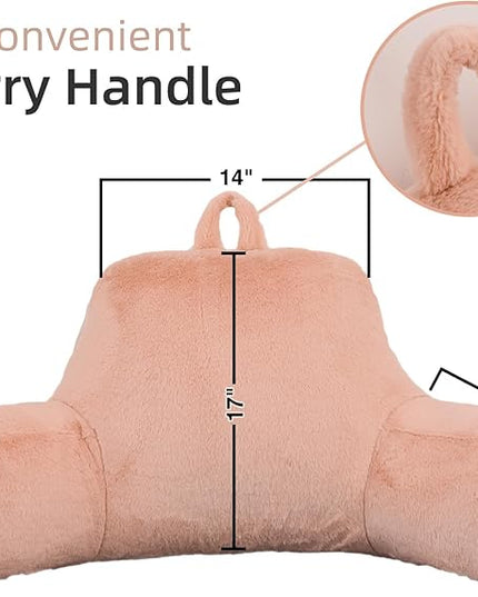 A Nice Night Faux Fur Reading Pillow Bed Wedge Large Adult Children Backrest with Arms Back Support for Sitting Up in Bed/Couch for Bedrest,Pink - LeafyLoom