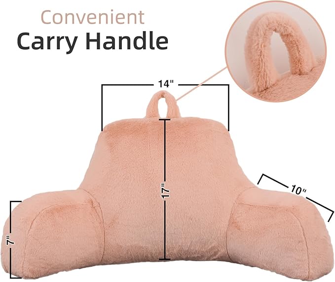 A Nice Night Faux Fur Reading Pillow Bed Wedge Large Adult Children Backrest with Arms Back Support for Sitting Up in Bed/Couch for Bedrest,Pink - LeafyLoom