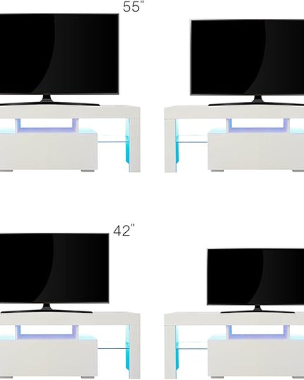 TV Stand Base, Entertainment Center Cabinet with LED Light Media Console for Living Room, Bedroom, 51 Inch, White - LeafyLoom