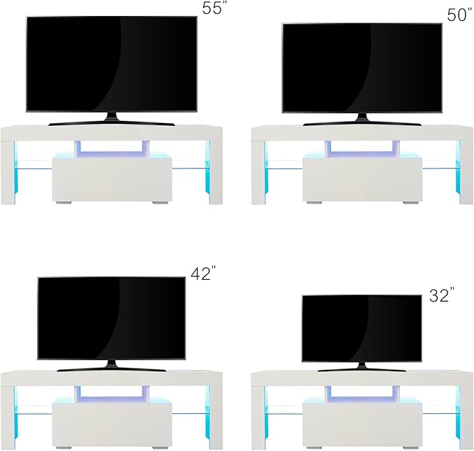 TV Stand Base, Entertainment Center Cabinet with LED Light Media Console for Living Room, Bedroom, 51 Inch, White - LeafyLoom