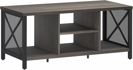 FATORRI Rustic Coffee Table for Living Room, Farmhouse Dark Wood Center Table, Industrial Rectangle Cocktail Tea Tables (Walnut Brown) - LeafyLoom