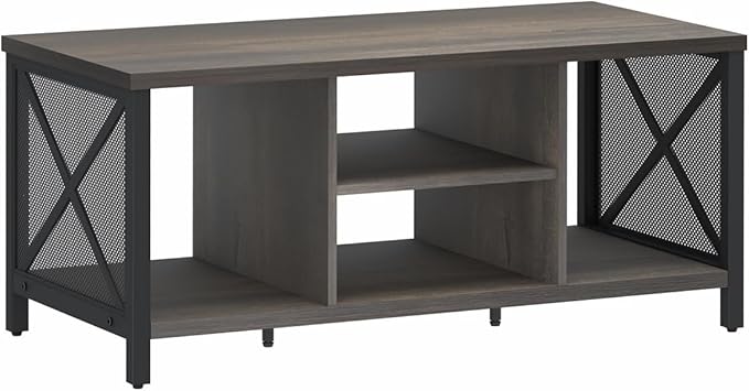FATORRI Rustic Coffee Table for Living Room, Farmhouse Dark Wood Center Table, Industrial Rectangle Cocktail Tea Tables (Walnut Brown) - LeafyLoom